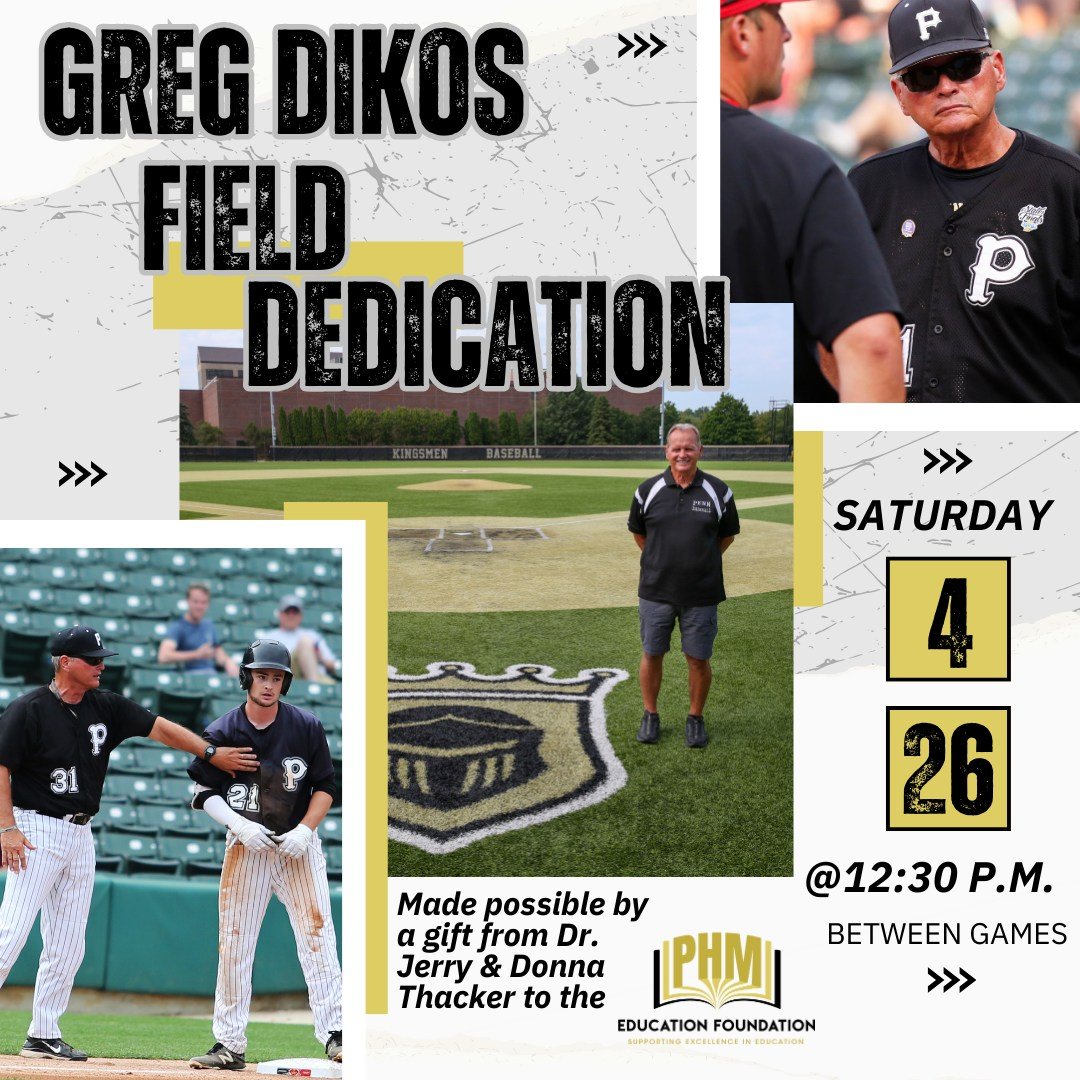 📢Please join us Sat., April 26, @12:30 (in btw. DH games) for the field dedication of Greg Dikos Field named after legendary, Hall of Famer, Championship Kingsmen Baseball Coach Greg Dikos. ⚾️All former Penn Baseball Players invited to attend to help celebrate!🤝