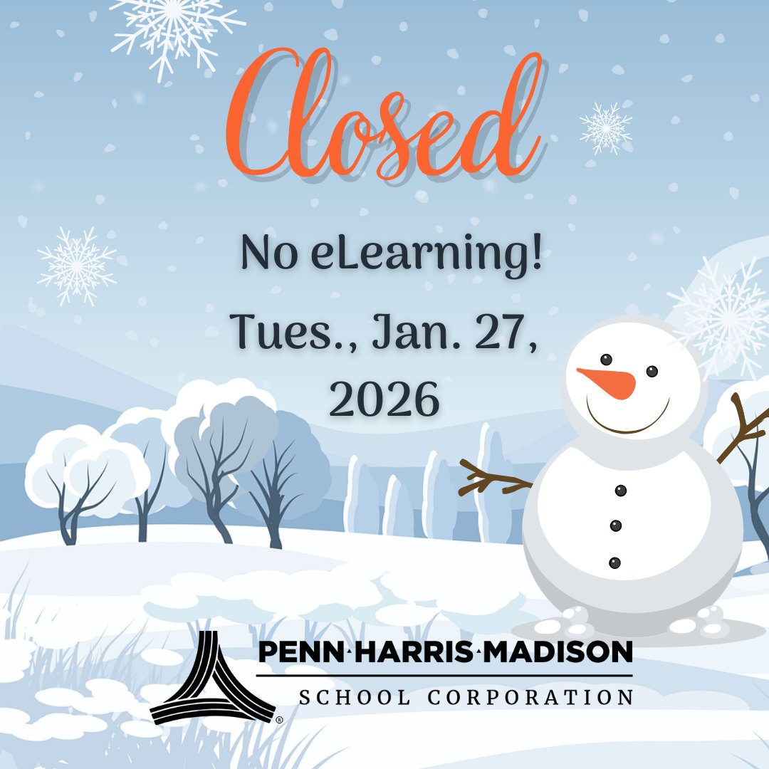Due to the windchill and expected high wind gusts, PHM Schools will be closed tomorrow, Tuesday, January 27, 2026. 

There will be NO eLearning.