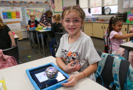 First graders learn to code Sphero bots