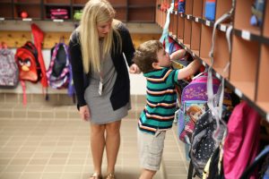 Katie Bell kindergarten teacher with students