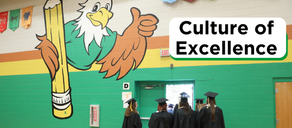 A cartoon eagle and text that reads 'Culture of Excellence'.