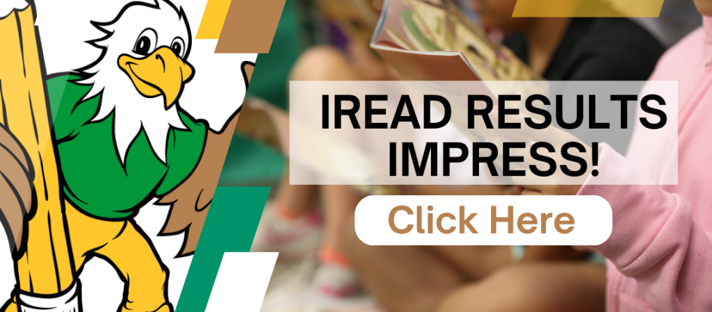 A cartoon eagle character promoting an IRead results