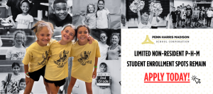 Three young girls in yellow shirts posing for a picture at a school event. The sign behind them says "Limited Non-Resident
